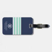 Étiquette À Bagage Étiquette de bagage Été côtier Navy Mint Monogramm (Dos horizontal)