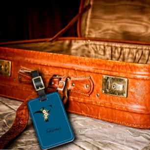 Étiquette À Bagage Étiquette de bagage fleur aquarelle cobalt F monog