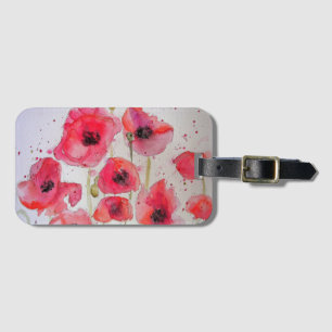 Étiquette À Bagage Étiquette de bagage fleur de pavot rouge aquarelle
