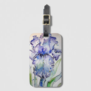 Étiquette À Bagage Étiquette de bagage fleur d'iris pourpre aquarelle