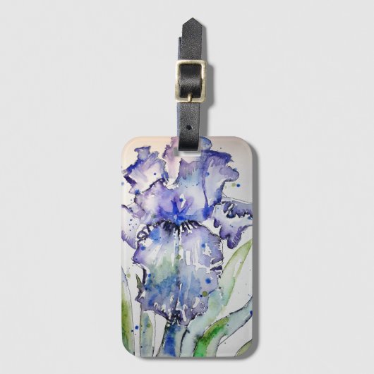 Étiquette À Bagage Étiquette de bagage fleur d'iris pourpre aquarelle (Devant Vertical)