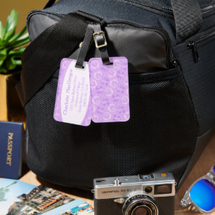 Étiquette À Bagage Étiquette de bagage fleur d'œillet damassé violet
