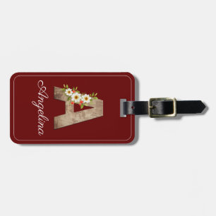 Étiquette À Bagage Étiquette de bagage fleur en bois rouge Monogramme