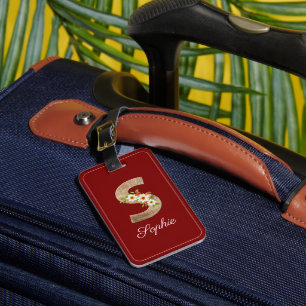 Étiquette À Bagage Étiquette de bagage fleur lettre en bois S rouge M