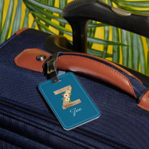 Étiquette À Bagage Étiquette de bagage fleur lettre en bois Z bleu Mo