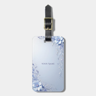 Étiquette À Bagage Étiquette de bagage Fleurs Ornées Bleues avec Perl