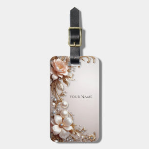 Étiquette À Bagage Étiquette de bagage Fleurs roses et blanches douce