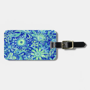 Étiquette À Bagage Étiquette de bagage florale bleue personnalisée