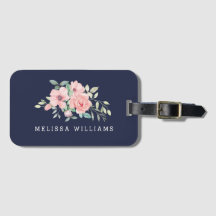 Étiquette de bagage florale personnalisée avec nom