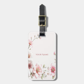 Étiquette À Bagage Étiquette de bagage florale rose blanc élégante