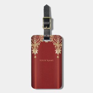 Étiquette À Bagage Étiquette de bagage florale rouge or moderne