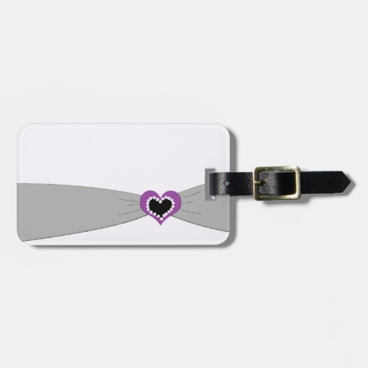 Étiquette À Bagage Étiquette de bagage grise et violette chic (Devant horizontal)