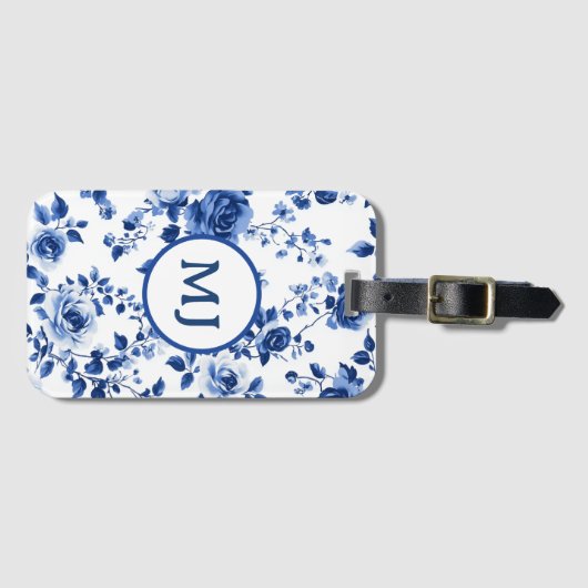 Étiquette À Bagage Étiquette de bagage initiale Toile bleue (Devant Horizontal)