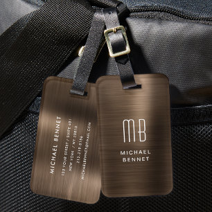 Étiquette À Bagage Étiquette de bagage métallisée bronze marron Monog