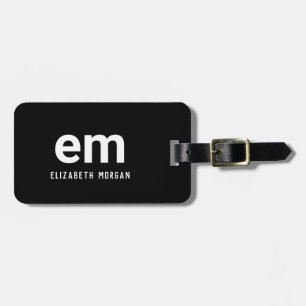 Étiquette À Bagage Étiquette de bagage moderne noir et blanc avec mon