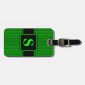 Étiquette À Bagage Étiquette de bagage Monogram vert citron et rayure (Devant horizontal)