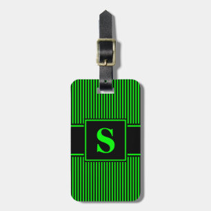 Étiquette À Bagage Étiquette de bagage Monogram vert citron et rayure