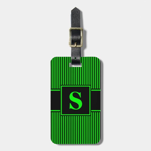 Étiquette À Bagage Étiquette de bagage Monogram vert citron et rayure (Devant Vertical)