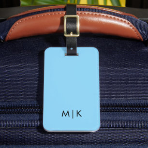 Étiquette À Bagage Étiquette de bagage monogramme moderne bleu bébé e