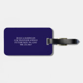 Étiquette À Bagage Étiquette de bagage Monogramme Moderne bleu foncé  (Dos horizontal)
