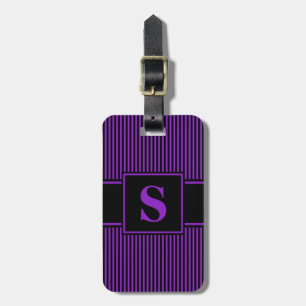 Étiquette À Bagage Étiquette de bagage Monogramme rayure noire violet