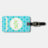 Étiquette À Bagage Étiquette de bagage Monogramme Turquoise (Devant horizontal)