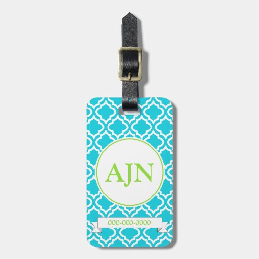 Étiquette À Bagage Étiquette de bagage Monogramme Turquoise (Devant Vertical)