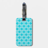 Étiquette À Bagage Étiquette de bagage Monogramme Turquoise (Dos Vertical)
