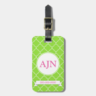 Étiquette À Bagage Étiquette de bagage Monogramme Vert Citron Clair