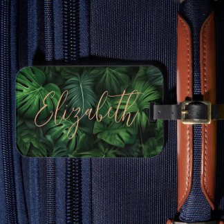 Étiquette À Bagage Étiquette de bagage personnalisée Monstera dorée t