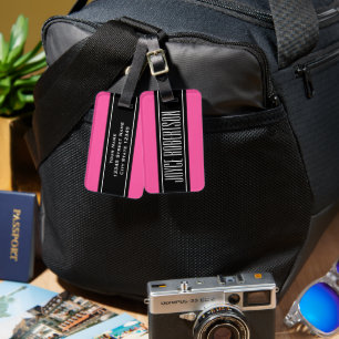 Étiquette À Bagage Étiquette de bagage personnalisée rayée rose vif p