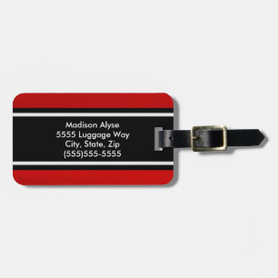 Étiquette À Bagage Étiquette de bagage rayée rouge et noire personnal