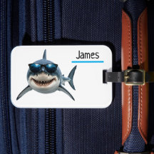 Étiquette de bagage requin cool personnalisée avec