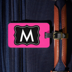 Étiquette À Bagage Étiquette de bagage rose et noire Monogramme per