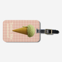 Étiquette de bagage rose et verte amusante pour l'