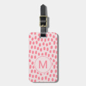 Étiquette À Bagage Étiquette de bagage rose monogrammée chic (Devant Vertical)