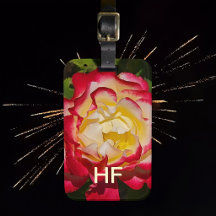 Étiquette de bagage rouge or rose fleur floral mon