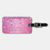 Étiquette À Bagage Étiquette de bagage scintillante rose chaud pour l (Devant horizontal)