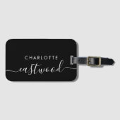 Étiquette À Bagage Étiquette de bagage Script Monogram Noir (Devant Horizontal)