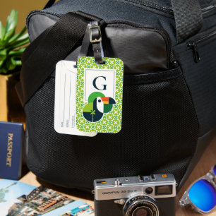 Étiquette À Bagage Étiquette de bagage toucan géométrique monogramme,