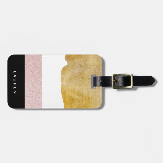 Étiquette À Bagage étiquette de bagages Monogram en or pastel (Devant horizontal)