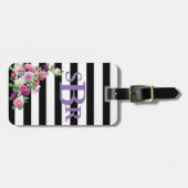 Étiquette À Bagage Étiquette de bagages monogramme floral (Devant horizontal)