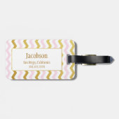 Étiquette À Bagage Étiquette de bagages or et rose Chevron Monogram (Dos horizontal)
