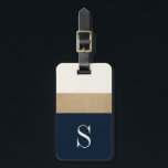 Étiquette À Bagage Étiquette de la marine moderne Monogram Blue Gold<br><div class="desc">Moderne et chic,  cette bagagerie présente des rayures bleu marine et or classiques et un monogramme personnalisable. Ajoutez votre nom et votre adresse à l'arrière pour obtenir une étiquette de bagage vraiment personnalisée.</div>
