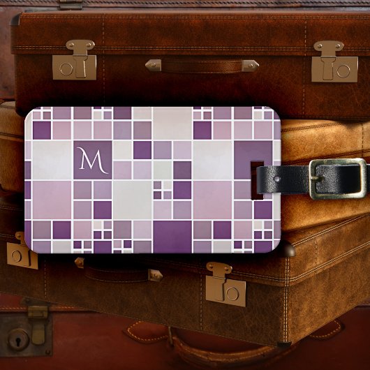 Étiquette À Bagage Étiquette de la nuance violette Motif Monogramme