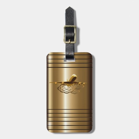 Étiquette À Bagage Étiquette de luxe d'or de bagage d'avions d'avion (Devant Vertical)