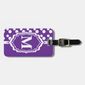 Étiquette À Bagage Étiquette de point de Polka violet monogramme (Devant horizontal)