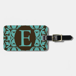 Étiquette À Bagage Étiquette décorée d'un monogramme Teal de bagage