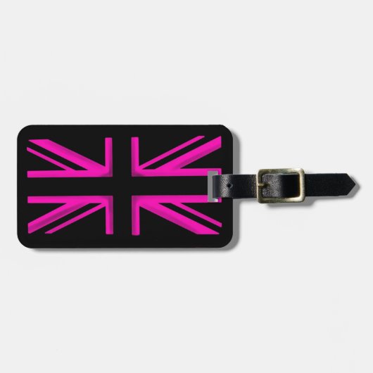 Étiquette À Bagage Étiquette élégante de bagage de drapeau noir rose (Devant horizontal)