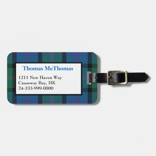 Étiquette À Bagage Étiquette faite sur commande de bagage de plaid de (Devant horizontal)